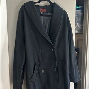 Women's Black Vintage Double-Breasted OverCoat